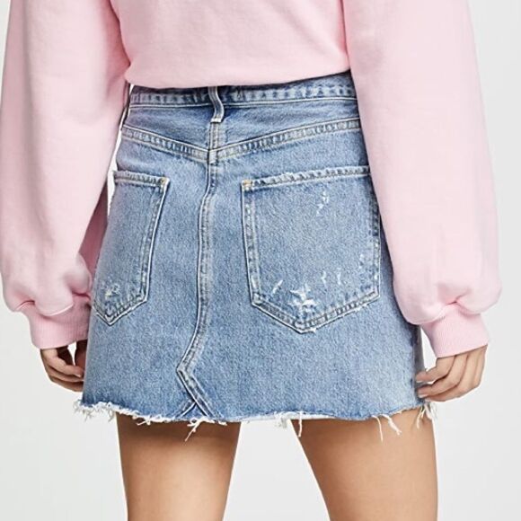 Agolde Quinn High Rise Cut Off Denim Mini Skirt Blue 25 - Picture 6 of 9